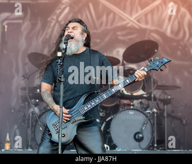 Bridgeview, Illinois, USA. 16. Juli 2017. TOM ARAYA von Slayer während Chicago Open-Air-Musikfestival im Toyota Park in Bridgeview, Illinois Credit: Daniel DeSlover/ZUMA Draht/Alamy Live-Nachrichten Stockfoto