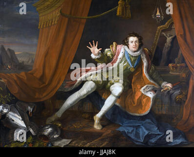 Englischer Schauspieler DAVID GARRICK (1717-1779) als Richard III Wachen vor der Schlacht von Bosworth in einem 1745-Gemälde von William Hogarth Stockfoto