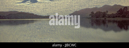 Nach Sonnenuntergang, Derwent Wasser, Cumbria, Seenplatte.  eine UNESCO-Kulturlandschaft Weltkulturerbe. Stockfoto