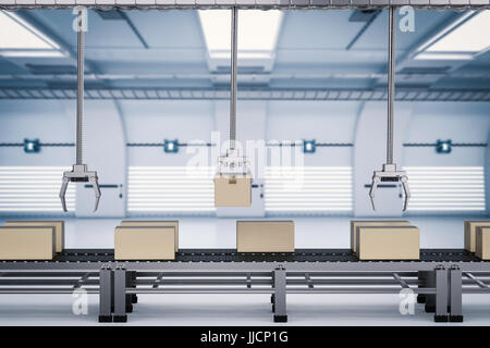 3D Rendering Roboterarme mit Kartons Stockfoto