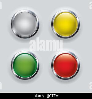 Schaltflächenset mit metallischen Elementen auf grauem Hintergrund Stock Vektor