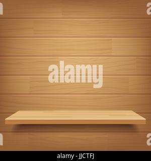 Vektor leer Holzregal auf Holzwand Hintergrund Stock Vektor