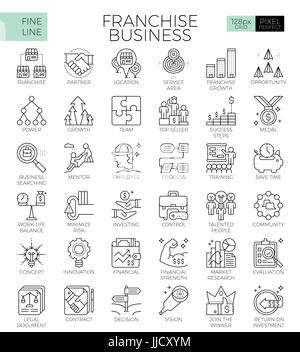Franchise-Geschäftskonzept detaillierte Linie Symbole inmitten einer modernen Linie Symbol-Style-Konzept für app-Design, Web, Ux, ui Stock Vektor
