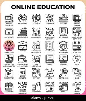 Online-Bildungskonzept detaillierte Linie Symbole inmitten einer modernen Linie Symbol-Style-Konzept für app-Design, Web, Ux, ui Stock Vektor