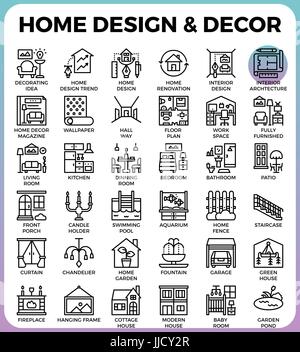 Design und Dekor Wohnkonzept detaillierte Linie Symbole inmitten einer modernen Linie Symbol-Style-Konzept für app-Design, Web, Ux, ui Stock Vektor