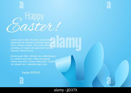 Vektor-Frohe Ostern Grußkarte mit Farbe Papier Ostern Ohren auf blauem Hintergrund Stock Vektor