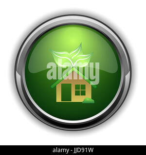 Öko-Haus-Symbol. Eco-Haus-Website-Taste auf weißem Hintergrund Stockfoto