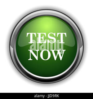 Testen Sie jetzt Symbol. Testen Sie jetzt Webseite Schaltfläche auf weißem Hintergrund Stockfoto