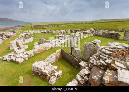 Broch von Gurness ist ein Broch Eisenzeitdorf auf der nordwestlichen Küste von Festland Orkney in Schottland Stockfoto