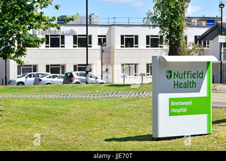 Nuffield Health Brentwood Hospital nicht für Profit Charity & Gesundheitswesen Anbieter im Privatspital Einrichtungen vor allem in England UK Stockfoto