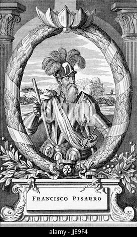 Porträt der spanische Eroberer Francisco Pizarro González des Inka-Reiches. Er tötete Inka Kaiser Atahualpa und gründete die Stadt von Lima in Peru im XVI. Jh. Stockfoto