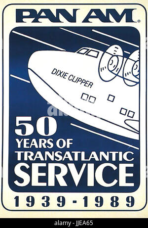 PAN AMERICAN WORLD AIRWAYS 50 Jahre Dienst Plakat 1989 ausgestellt Stockfoto