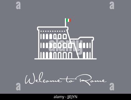 Willkommen bei Rom Grußkarte mit Kolosseum Ruinen Linie Symbol Vektor-Illustration. Stock Vektor