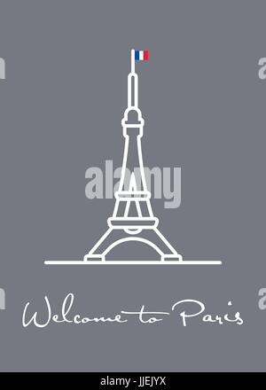 Willkommen bei Paris, Grußkarte-Vektor-Illustration mit Eiffelturm... Stock Vektor