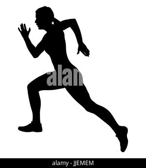 schwarze Silhouette Mädchen Sportler Läufer schnell laufen Stockfoto