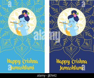 Kreative Cartoon Illustration, Poster oder Banner für Indianerfest Janmashtami Feier Stock Vektor