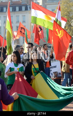 Kurdische Diaspora Protest schlachtet in Kobane, Lyon (Frankreich) Stockfoto