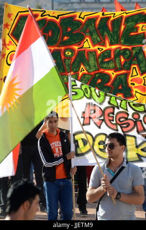 Kurdische Diaspora Protest schlachtet in Kobane, Lyon (Frankreich) Stockfoto