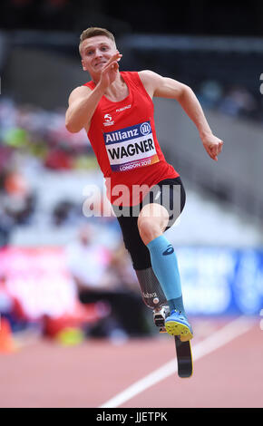 Dänemarks Daniel Wagner in Aktion in die Männer Weitsprung T42 letzte Tag fünf von der 2017 Para Leichtathletik-Weltmeisterschaft in London Stadion Stockfoto