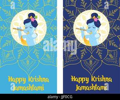 Kreative Cartoon Illustration, Poster oder Banner für Indianerfest Janmashtami Feier Stock Vektor