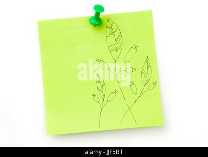 Digitalen Verbund aus grünen Blatt Doodle auf grüne Zettel Stockfoto