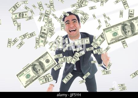 Digitalen Verbund der Geschäftsmann mit fallenden Geld Stockfoto