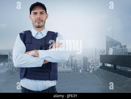 Digitalen Verbund aus Security Mann Arme verschränkt vor Ort Stockfoto