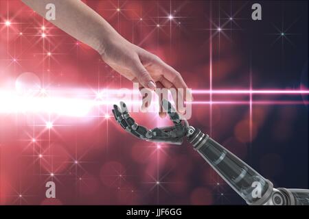 Digitalen Verbund von Mensch und Roboter-hand Stockfoto