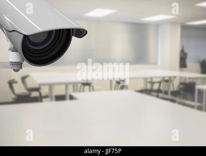 Digitalen Verbund von CCTV kontrolliert eine verschwommene weiße Klassenzimmer Stockfoto