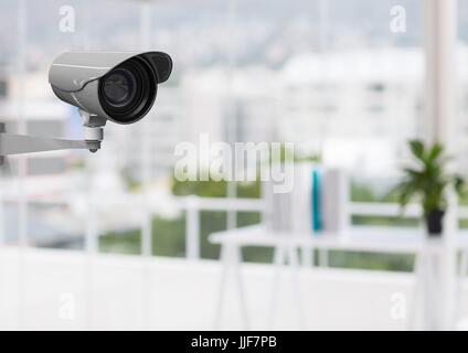 Digitalen Verbund von CCTV-Kamera im Büro gegen defokussierten Gebäude Stockfoto