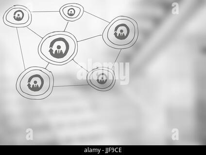 Digital Composite unscharfen grauen Treppen mit Netzwerk doodle Stockfoto