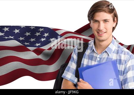 Digitalen Verbund von Studenten gegen amerikanische Flagge Hintergrund Stockfoto