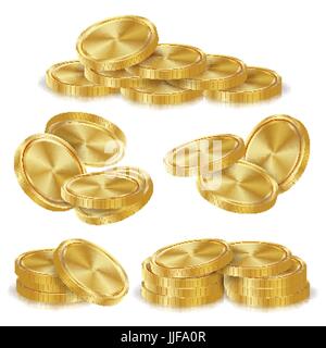 Goldmünzen-Stacks Vektor. Goldene Finance Symbole, Zeichen, Erfolg Banken Cash-Symbol. Realistische isolierte Darstellung Stock Vektor
