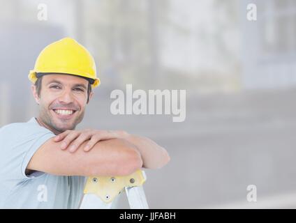 Digitalen Verbund der Bauarbeiter vor Baustelle Stockfoto