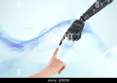 Digitalen Verbund von Mensch und Roboter-hand Stockfoto