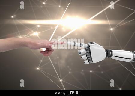 Digitalen Verbund von Mensch und Roboter-hand Stockfoto