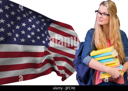 Digitalen Verbund von Studenten gegen amerikanische Flagge Stockfoto