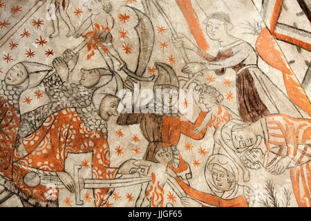 Dänischen mittelalterlichen religiösen Fresken im 13. Jahrhundert gotisch Tuse Kirche Darstellung das Massaker der unschuldigen der Isefjord Meister von arou Stockfoto