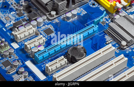 PCI Express-Steckplätze auf dem Motherboard hautnah Stockfoto