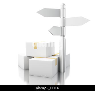 3D Renderer Bild. Karton-Boxen mit Wegweiser. Lieferung-Konzept. Stockfoto