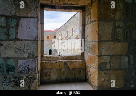 Blick aus dem Fenster des Ex-Klosters von Santiago Apostol in Oaxaca, Mexiko Stockfoto