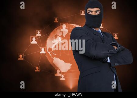 Hacker vor orange planet Stockfoto