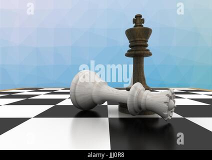 3D Schach Stücke gegen blaue Vektor-Netz Stockfoto
