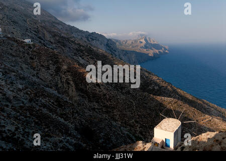 Griechenland, Karpathos, Mühle an der Spitze von Olympos Dorf Stockfoto
