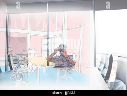 Mann mit 3D-Brille auf die Linien des neuen Tagungsraum im Tagungsraum Stockfoto