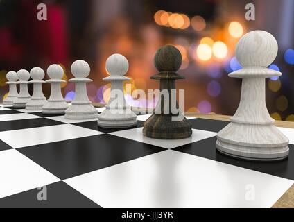 3D Schach Stücke gegen Nacht bokeh Stockfoto