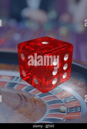3D Würfel über Roulette-Tisch schweben Stockfoto