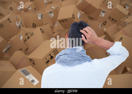 Zusammengesetztes 3D-Bild der Rückansicht der Hipster mit einer Hand auf Kopf Stockfoto