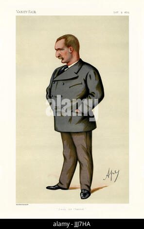 Kapitän Matthew Webb - Porträt stehen. Vanity Fair Karikatur von Ape (richtiger Name Carlo Pellegrini, 1839 – 1889). Bildunterschrift lautet "Swam den Kanal", datiert 9. Oktober 1875. (Lithografie von Vincent Brooks, Tag & Sohn) MW: Britische Schwimmerin, die erste Person, die den Ärmelkanal ohne künstliche Hilfsmittel Schwimmen: 19. Januar 1848 – 24. Juli 1883. Stockfoto