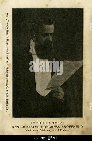 Theodor Herzl (2. Mai 1860 – 3. Juli 1904), Benjamin Zeev Herzl, Gründer der Zionistischen Weltorganisation, Eröffnung der erste Zionistenkongress 1897 geboren Stockfoto